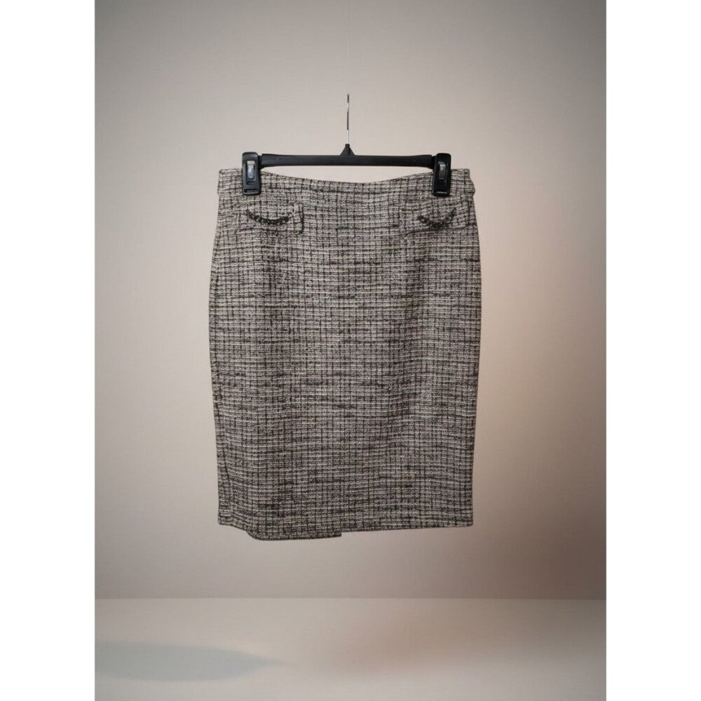 Soho Apparel Ltd Tweed Pencil Skirt With Chain Detail Black/White Size S